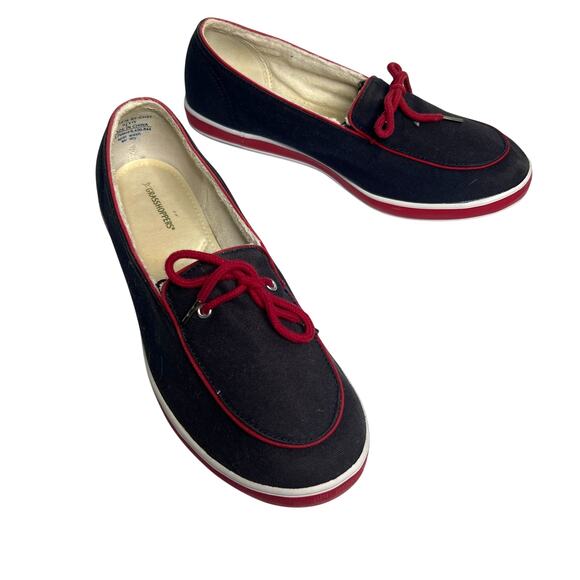 Grasshoppers Westwind Slip On Loafers Retro Navy Blue Red Canvas Size 9.5W - Picture 1 of 9